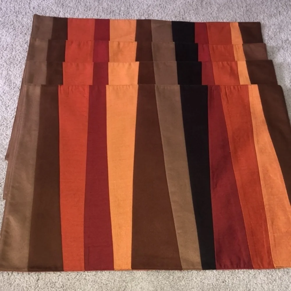 Crate & Barrel Halloween Fall Thanksgiving‎ Placemats Set (4) Orange Angle Multi